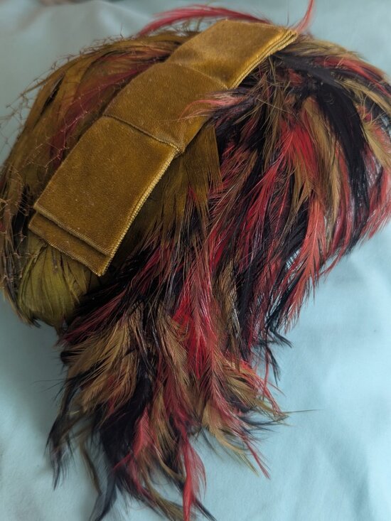 Vintage Feather Hat By Palomere Union Tag 1940\'s-50\'s Half Hat-Feather Hat main image 8